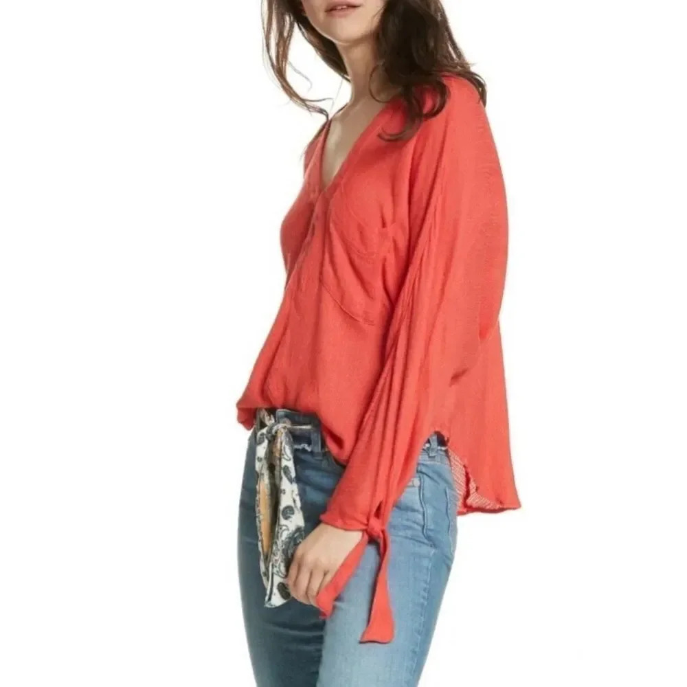 Free People Morning Red Dolman Sleeve Top